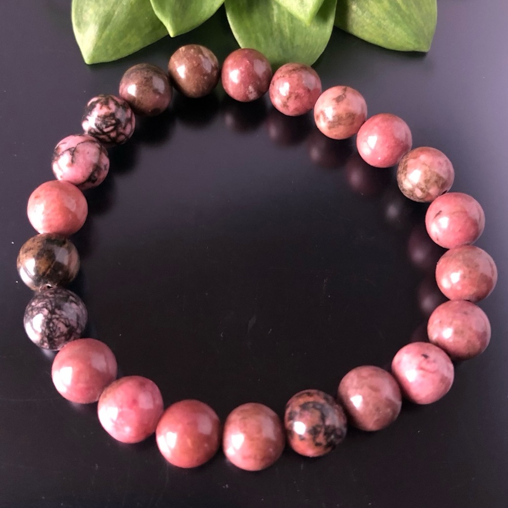 Rhodonite 8mm Natural Stone Beads Stretchable Bracelet - Picture 1 of 3